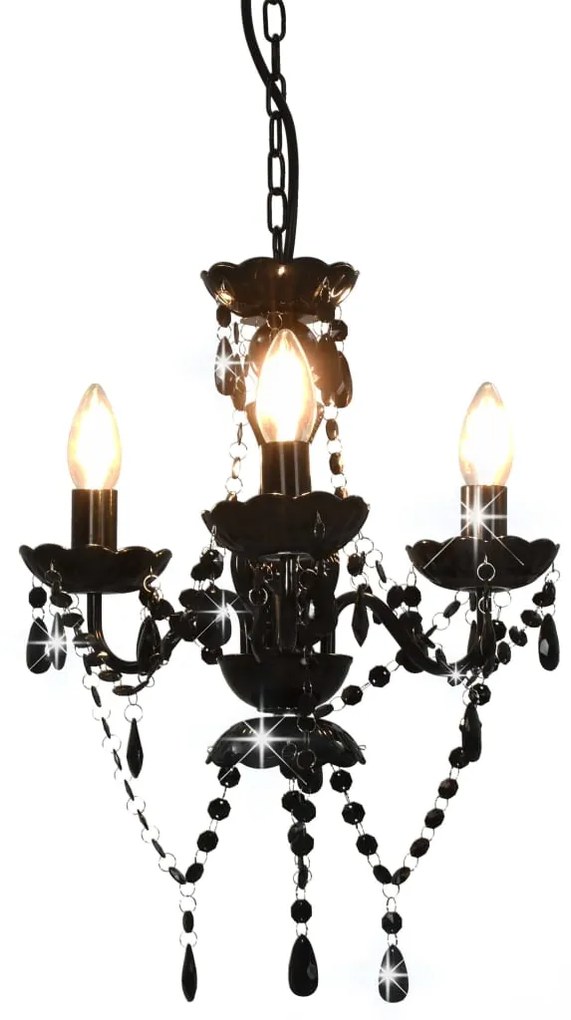 Lampadario Con Perline Nero Tondo 3 E14 /