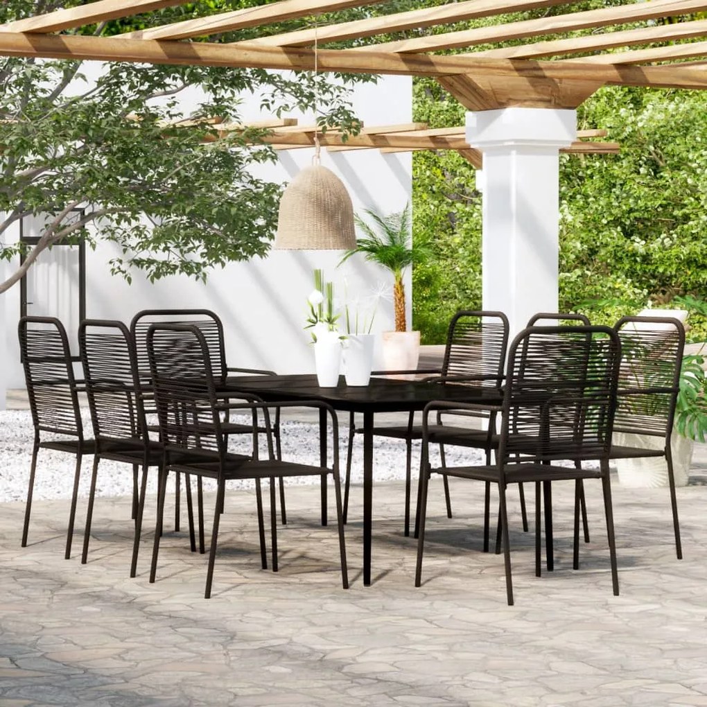 Set da pranzo per giardino 9 pz con cuscini nero