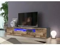 Mobile da soggiorno Porta TV, Made in Italy, Credenza per TV in stile industrial a 3 ante, cm 200x40h37, Ardesia e Acero, con luce LED blu