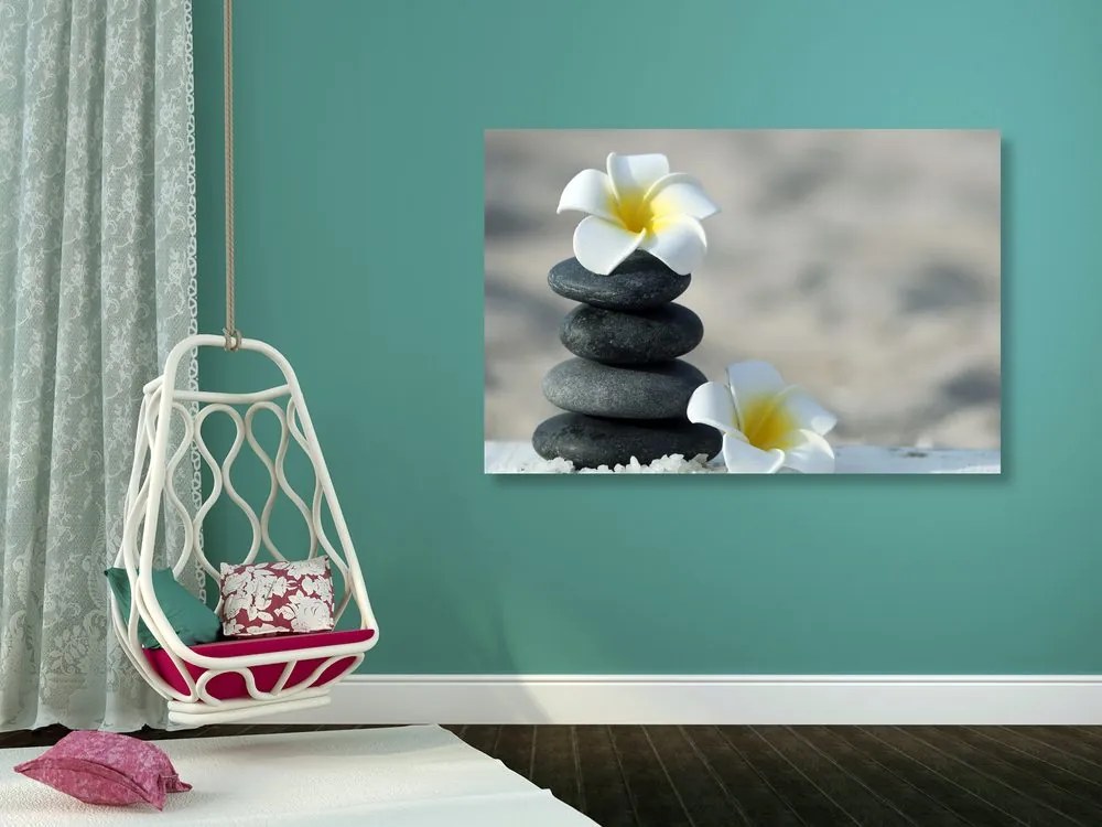 Quadro su tela – Pietre armoniche e fiore di plumeria