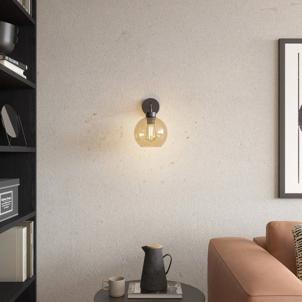 TK Lighting Applique Cubus, nero/ambra, vetro, Ø 18 cm, E27