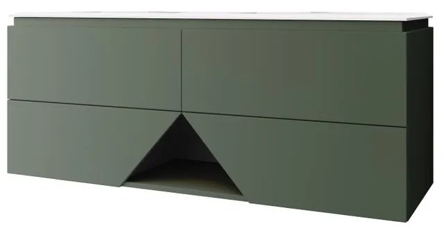 Mobile sottolavabo e lavabo Vintage per doppia vasca verde opaco L 140 x H 55 x P 45.3 cm