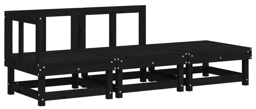 Set salotto da giardino 3 pz nero in legno massello di pino