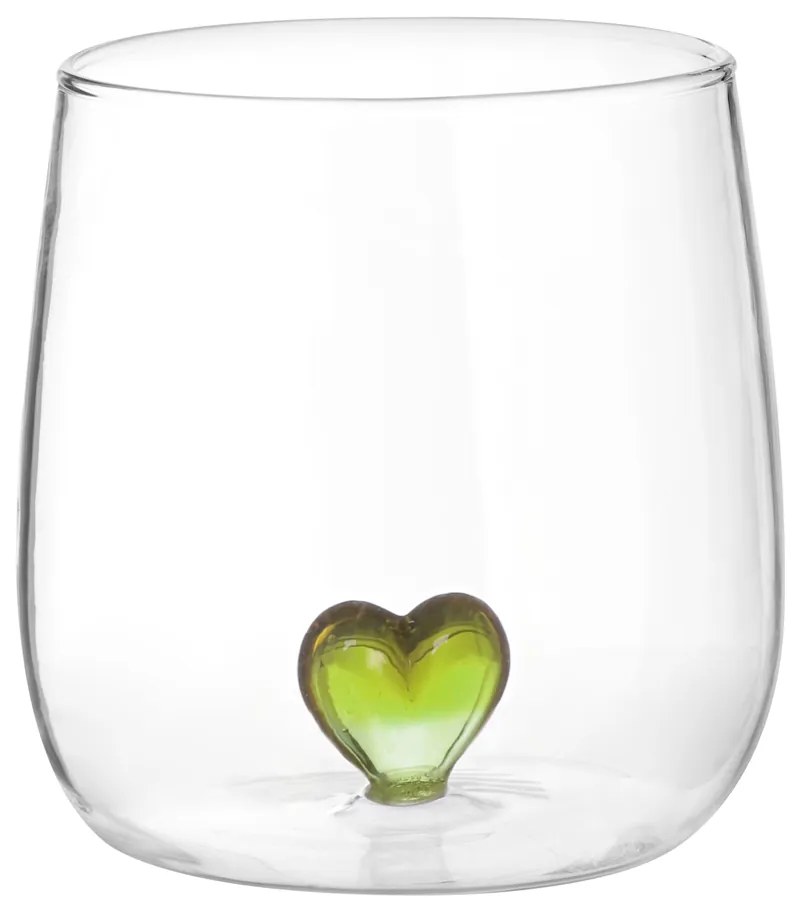 Bicchiere cuore verde in vetro borosilicato, da 380 ml