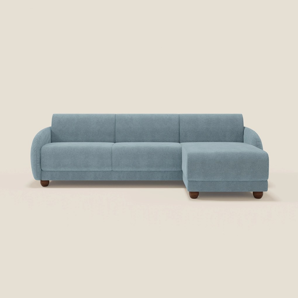 Giglio divano letto angolare con materasso alto 18 cm e penisola contenitore in morbido bouclé impermeabile T07 carta da zucchero