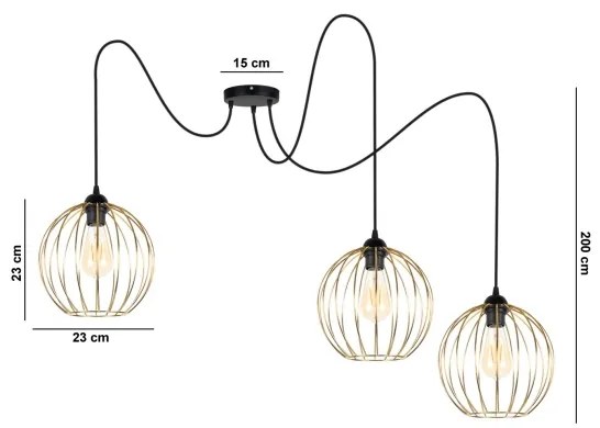 Lampadario a sospensione con filo MATT 3xE27/60W/230V ragno nero/oro
