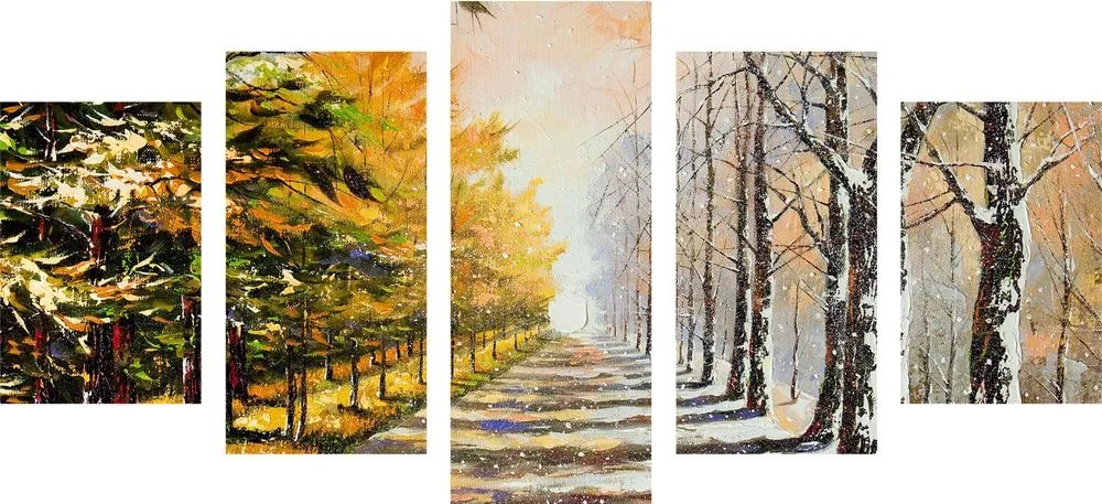 Quadri 5 pezzi – Viale autunnale di alberi