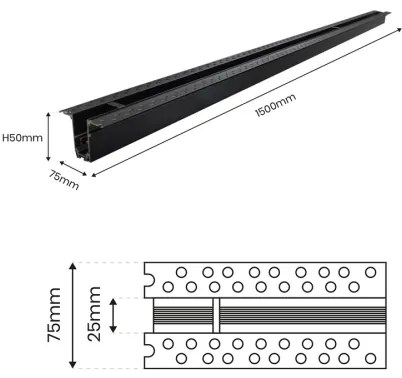 Luce a binario senza connessione elettrica MAGNETIC TRACK 1,5 m nera