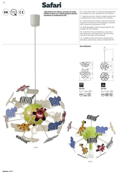 Redo 04-515 -Lampadario a sospensione per bambini SAFARI 4xE14/28W/230V diametro 35 cm colorato