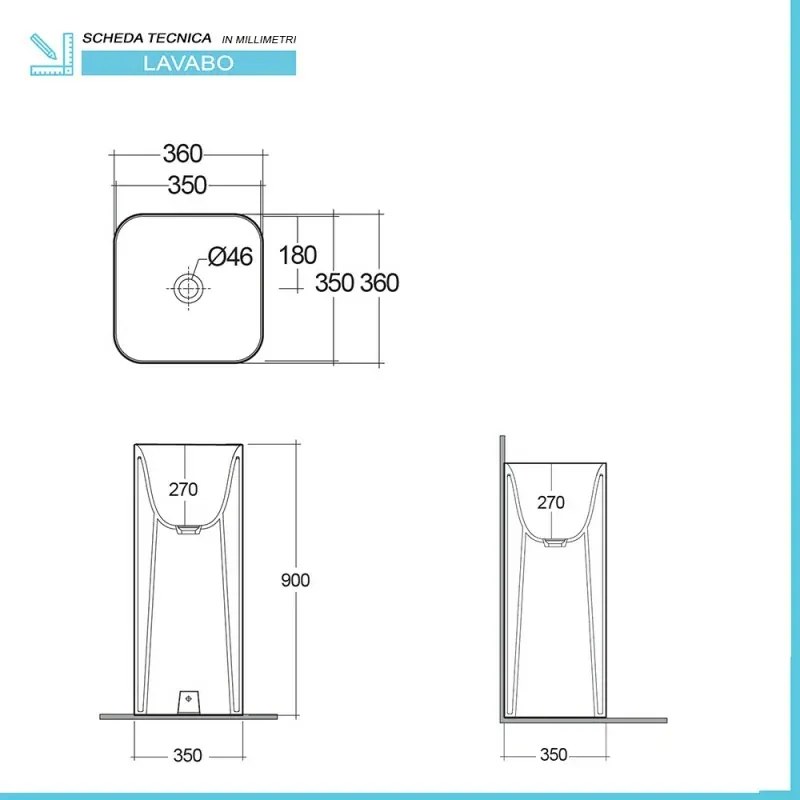 Lavabo freestanding squadrato Petit bianco in ceramica