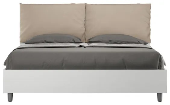 Letto matrimoniale senza rete 160x190 bianco frassino cuscini similpelle tortora Egos Antea