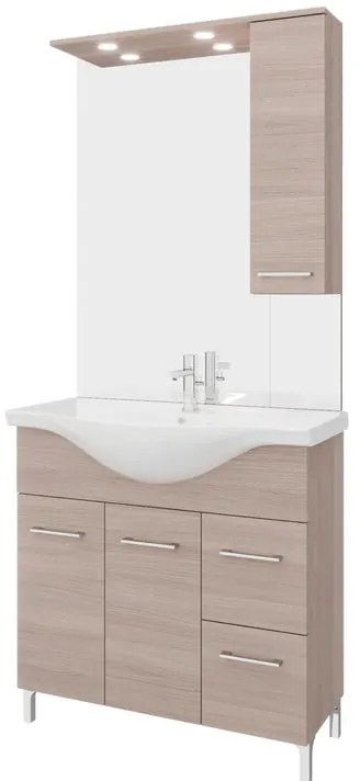 Mobile sottolavabo e lavabo con sifone Symoa per vasca centrale legno naturale in truciolare L 85 x H 81.5 x P 50.5 cm, 2 ante 2 cassetti