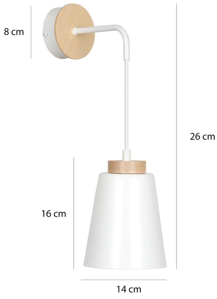 Applique 1 Luce Lancillotto A Cono In Acciaio Bianco E Legno Naturale