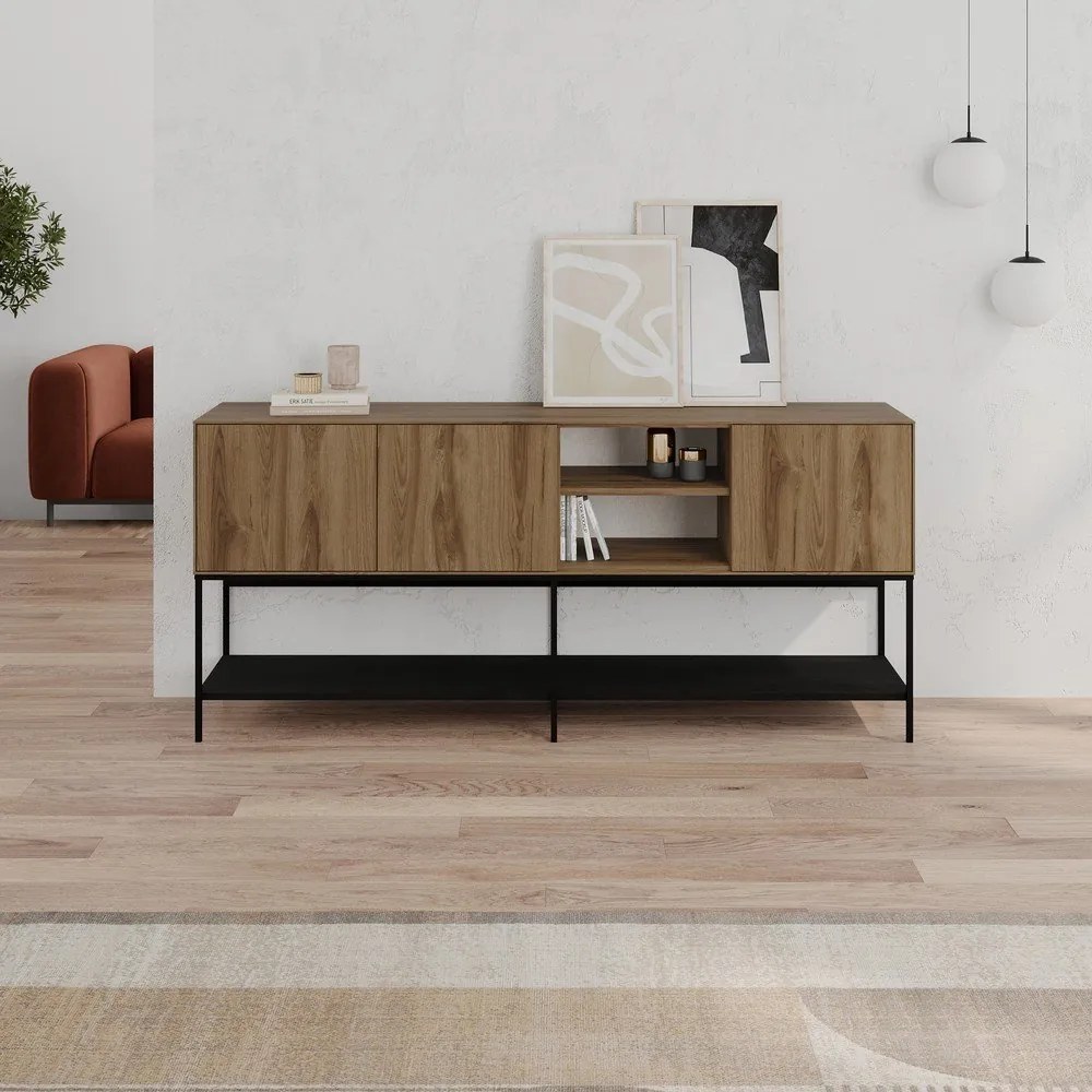 Cassettiera effetto rovere in nero-naturale 180x80x40 cm Amira - Marckeric