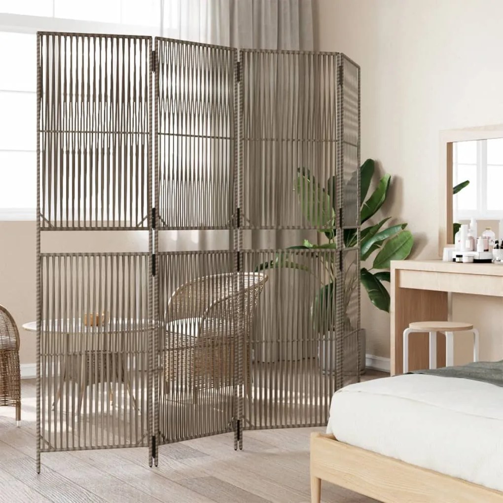 Divisorio per ambienti a 4 pannelli grigio in polyrattan