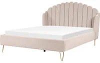 Letto con rete in tessuto poliestere beige chiaro 180 x 200 cm gambe in metallo testata retro capitonn