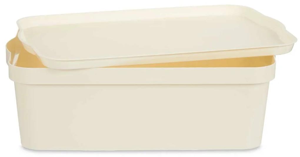 Scatola portaoggetti con coperchio Crema Plastica 14 L 29,5 x 14,3 x 45 cm (12 Unità)