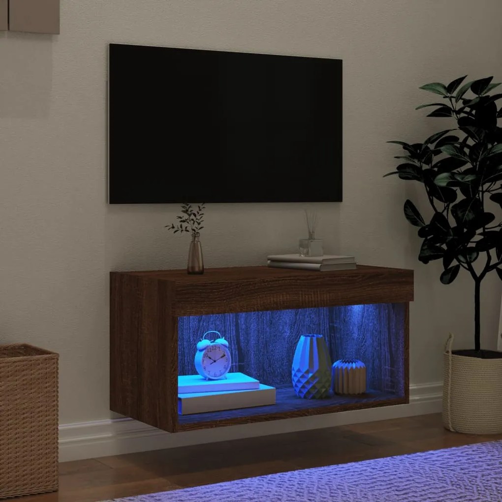 Mobile porta tv con luci led rovere marrone 60x30x30 cm