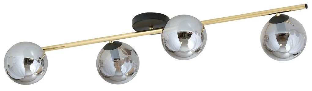 Plafoniera Contemporanea 4 Luci Eracle In Acciaio Oro/Nero E Sfere Vetro Fumè