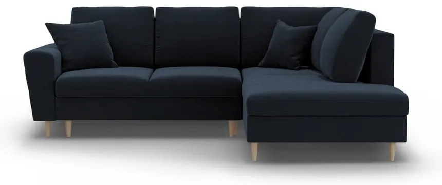 Divano angolare blu scuro allungabile e con contenitore (con penisola a destra/a L) con rivestimento in velluto Kyoto – Cosmopolitan Design