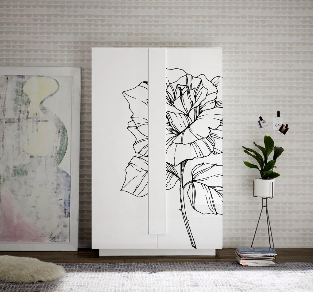 Credenza 2 ante linea Sax in finitura Bianco Lucido con serigrafia