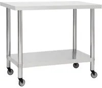 Tavolo da Lavoro Cucina con Ruote 80x60x85 cm in Acciaio Inox 51636