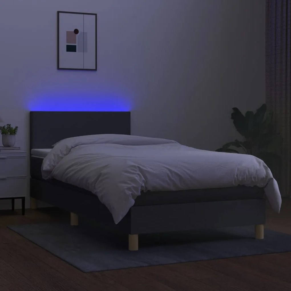 Letto a Molle Materasso e LED Marrone Scuro 80x200cm in Tessuto