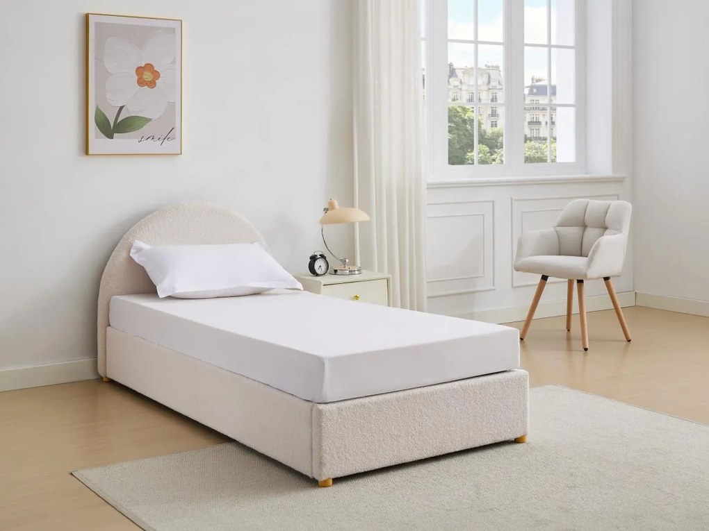 Letto con contenitore 90 x 190 cm Tessuto bouclette Panna - LIRIMO