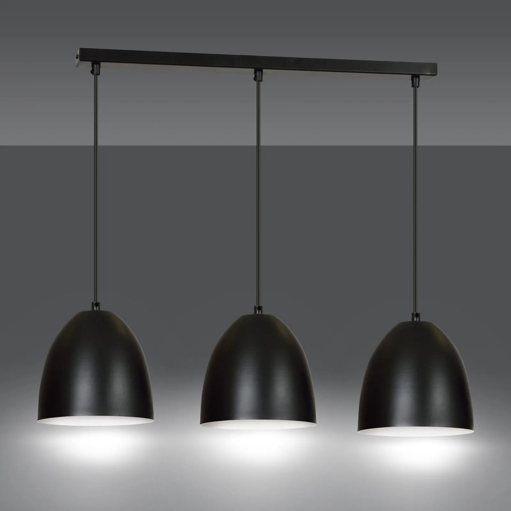 Lampadario 3 Luci Lenox In Acciaio Nero Con Cupole In Nero E Bianco