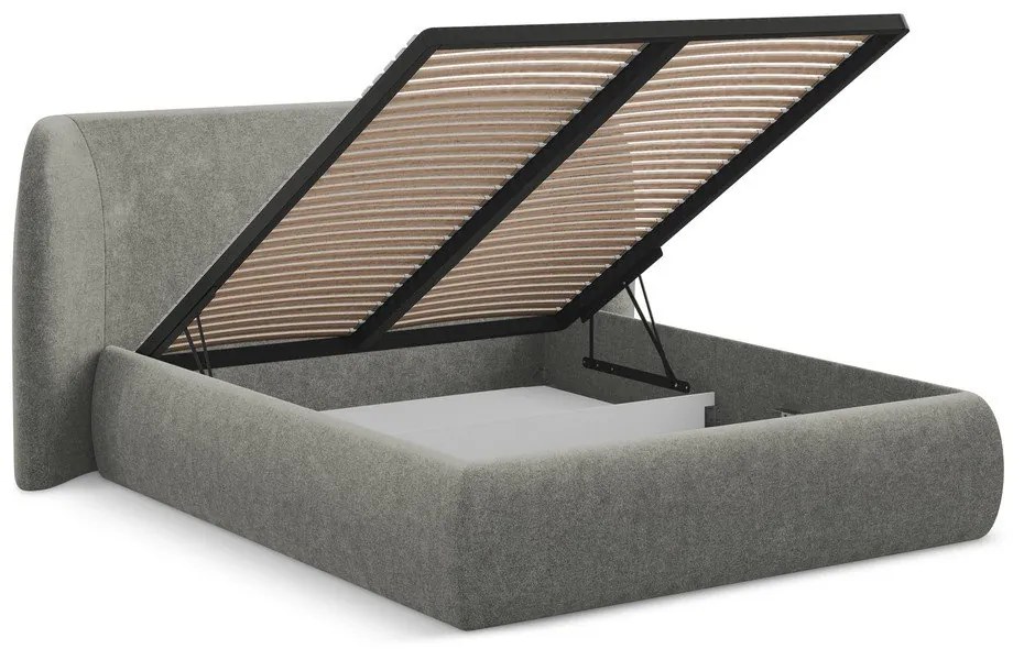 Letto matrimoniale imbottito grigio con contenitore con griglia 180x200 cm Hauke - Makamii