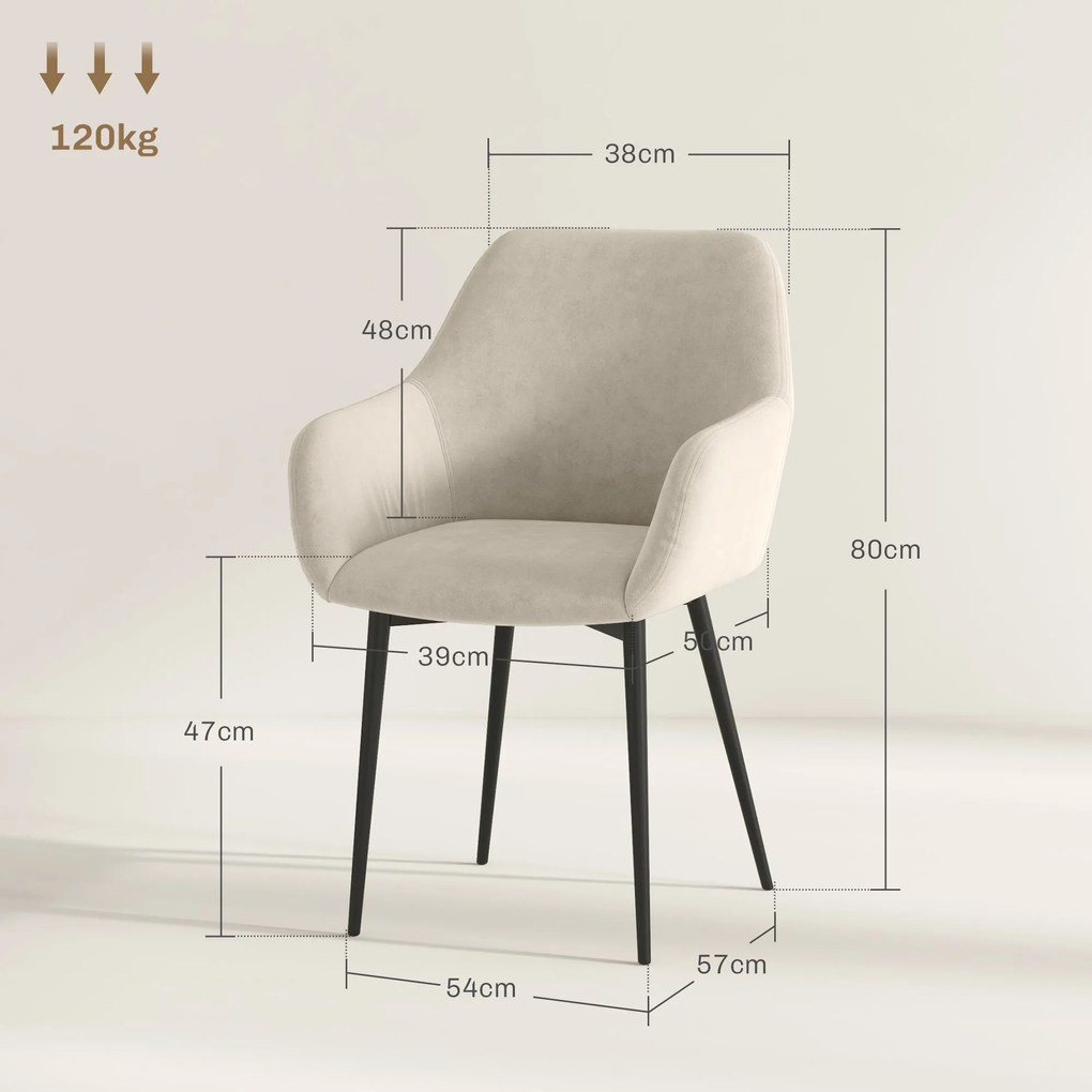 Set 2 Sedie Imbottite Stile Nordico 54x57x80 cm Tessuto Effetto Velluto Crema...