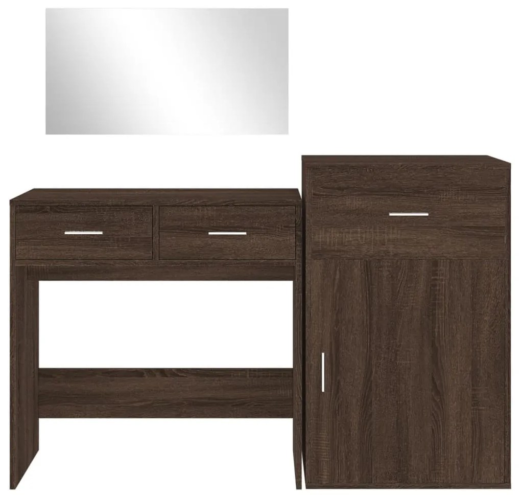 Set da toeletta 3 pz rovere marrone in legno multistrato