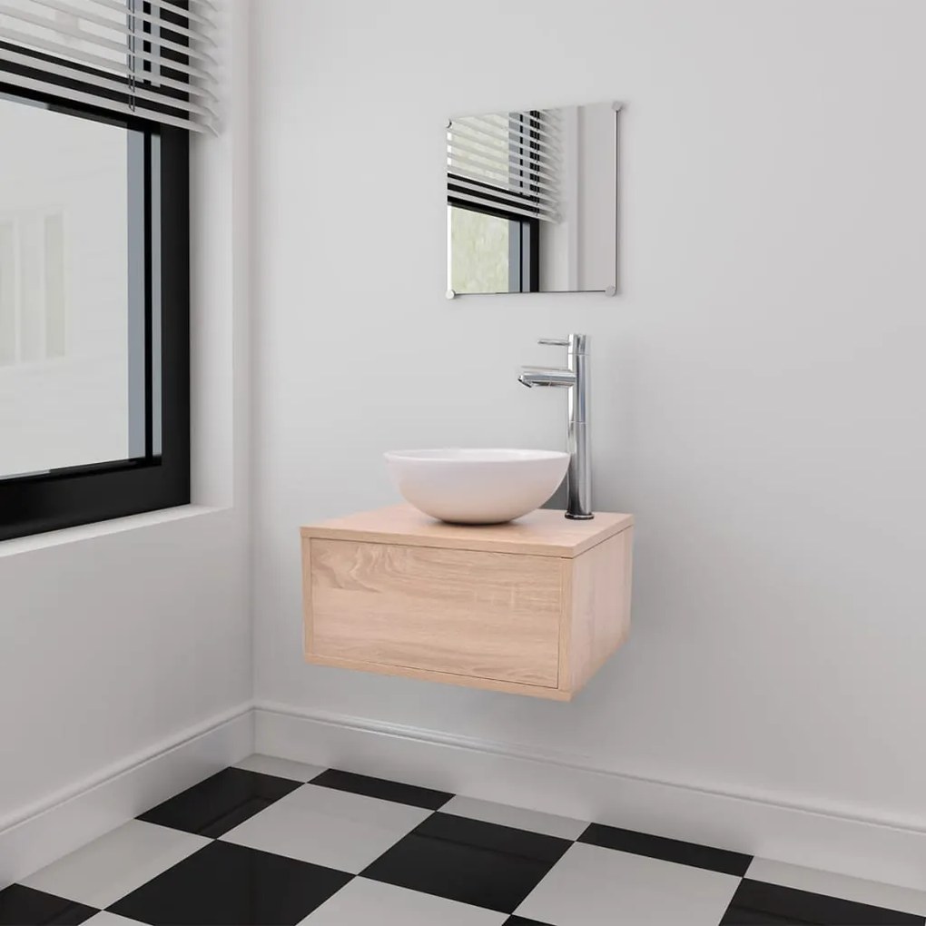 Mobili Da Bagno Con Lavabo Set 3 Pz Beige /