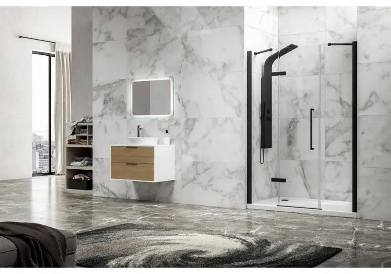 Kamalu - Porta doccia 160cm battente e 2 fissi colore nero | KT6000N