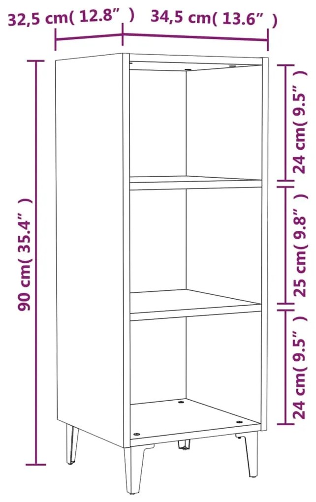 Credenza 34,5x34x90 cm in Legno Multistrato Bianco Lucido