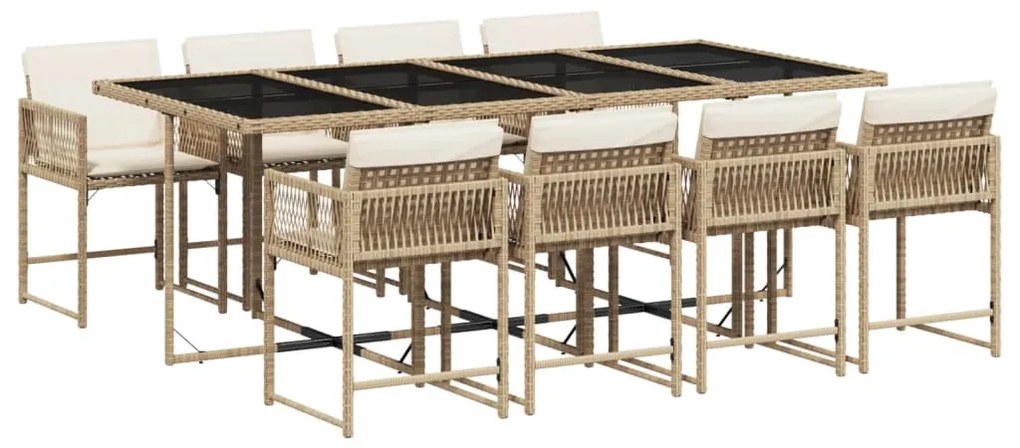 Set da pranzo da giardino 9 pz con cuscini beige in polyrattan