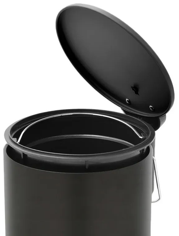 Pattumiera bagno in acciaio nero con pedale e coperchio slim 3 lt