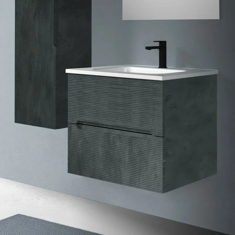 Mobile bagno sospeso 60 lava cannettato 2 cassetti lavabo e specchio Rigo