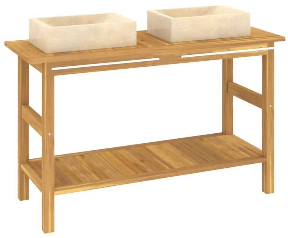 Mobile vanità bagno e lavandini marmo crema legno massello teak