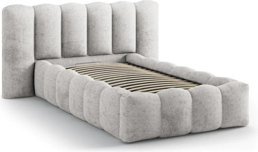 Letto singolo imbottito grigio con contenitore con rete inclusa 90x200 cm Lupine – Micadoni