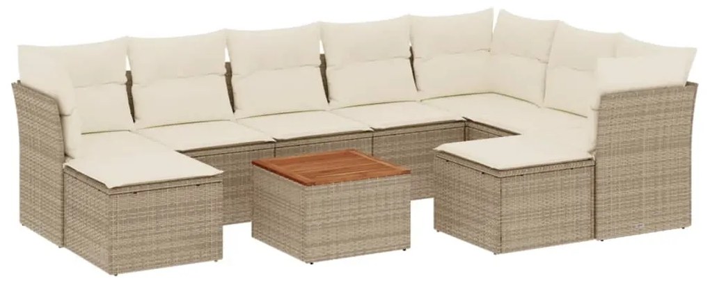 Set Divano da Giardino 10 pz con Cuscini Beige in Polyrattan