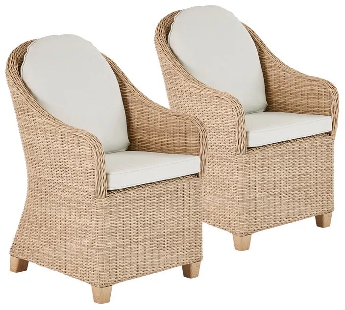 Poltrona da giardino con cuscino beige e braccioli Medena NATERIAL da 2 posti, struttura in alluminio beige seduta in rattan sintetico beige, L 63 x H 90 x P 70 cm, set da 2 pezzi