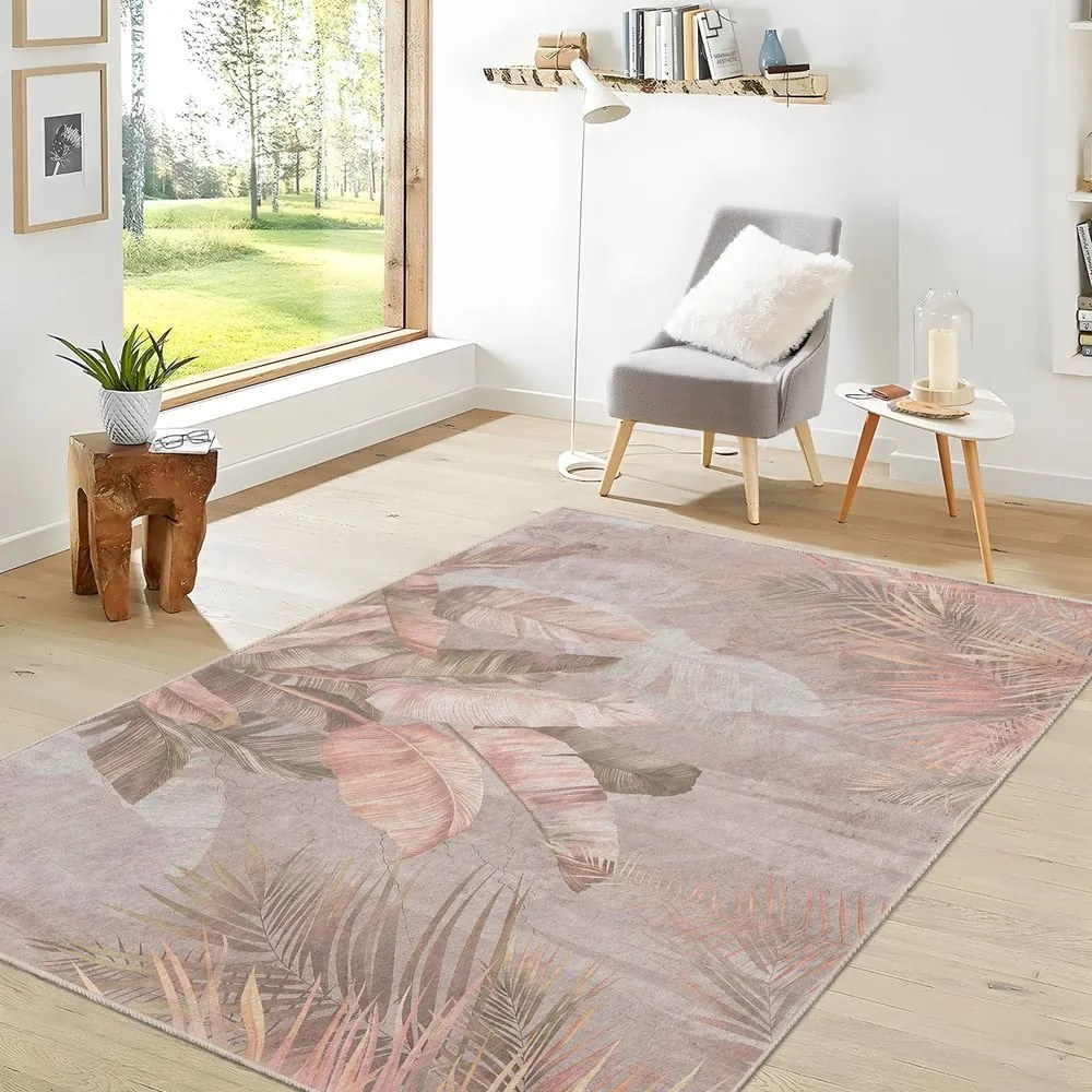 Passatoia beige lavabile 80x200 cm Dusty Leaves – Mila Home