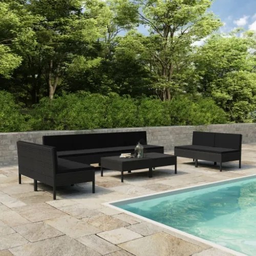 Set Divani da Giardino 10 pz con Cuscini in Polyrattan Nero