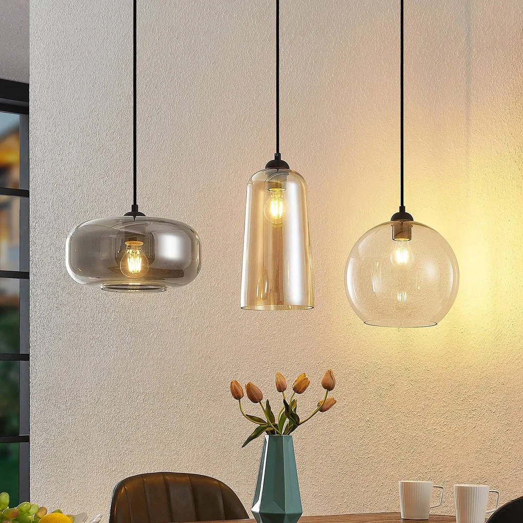 HJXDtech Lampadario a Sospensione Lampadari Moderni Soggiorno Cucina Camera da Letto Pendenti Paralume in Vetro (Ambra, 3 luci