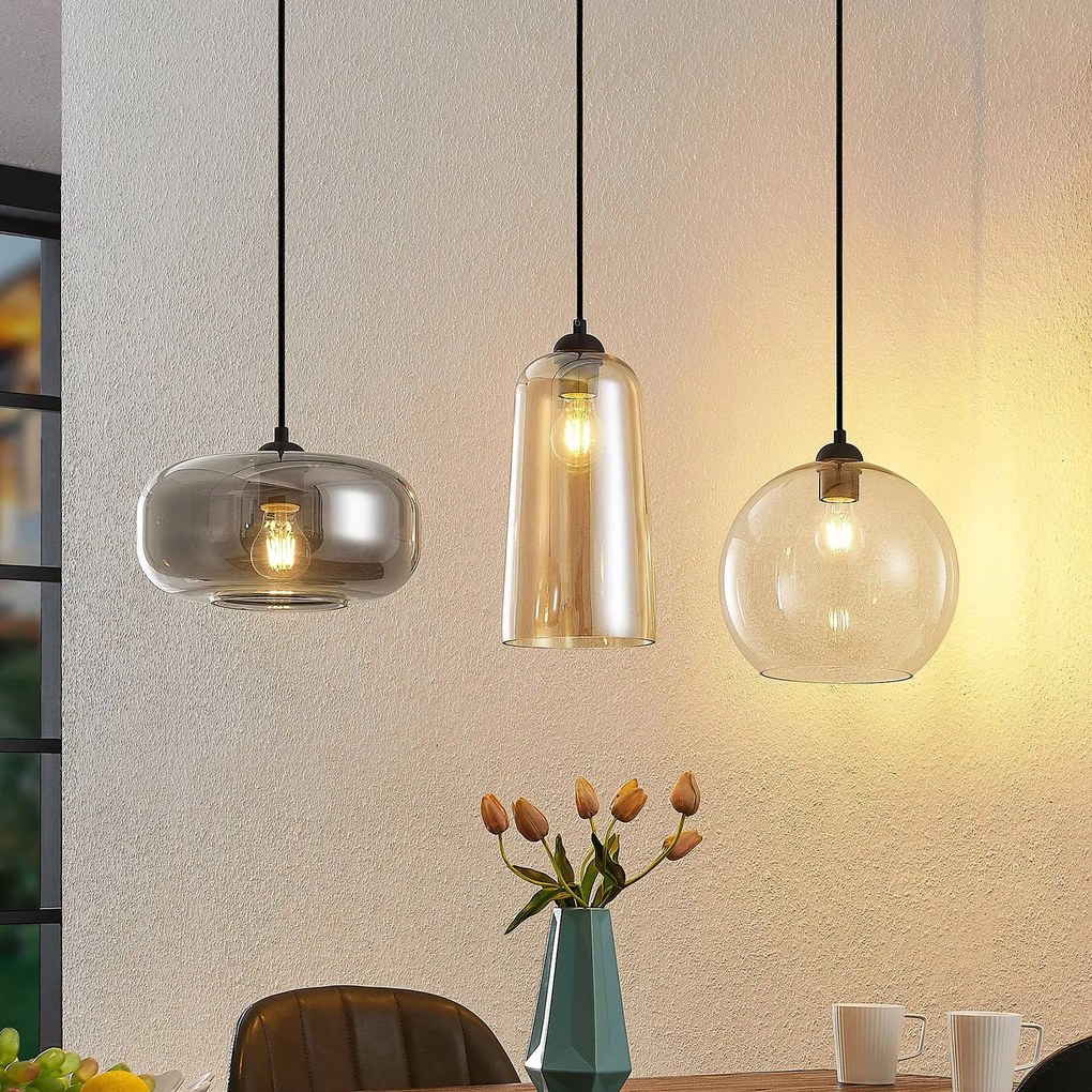 Lucande lampada a sospensione Wilja, ambra, vetro, 111 cm, E27