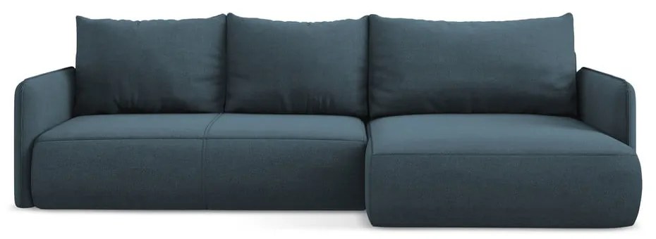 Divano angolare blu allungabile/con contenitore (con penisola a destra) Nanea – Makamii