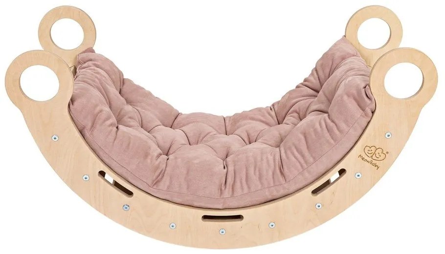 Arco a dondolo montessori rosa/di colore naturale in pino massiccio 39x75x38 cm Montessori – Meowbaby