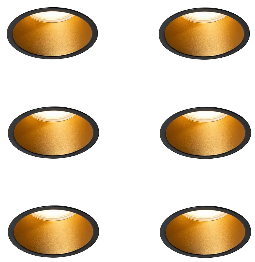 Set di 6 faretti da incasso moderni neri con oro GU10 70mm IP44 - Dept