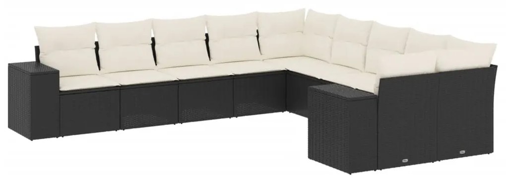 Set Divani da Giardino 10pz con Cuscini in Polyrattan Nero